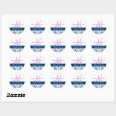 Rond Sticker préféré Mariage damassé bleu (Feuille)