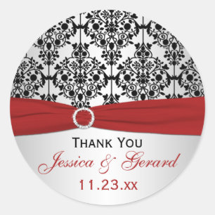 Rond Sticker préféré Red, Grey et Black Mariage damassé