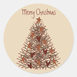 Rond Sticker Primitive Christmas Tree