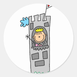 Rond Sticker Princess In Castle Tower