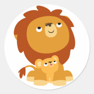 Rond Sticker protecteur de dessin animé papa Lion et Cu