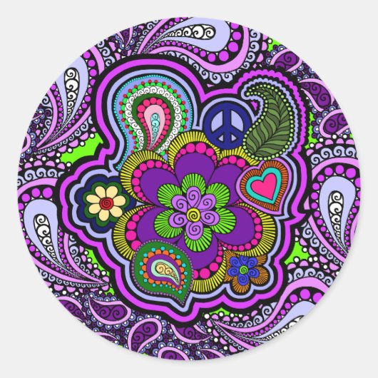 Rond Sticker Psychedélique Purple Paisley (Devant)