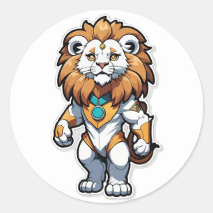 Rond Sticker puissant Lion Hero - Un Guerrier Légendair