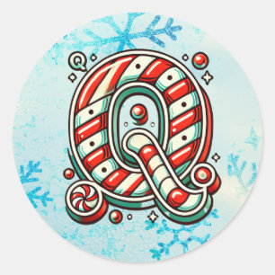 Rond Sticker "Q" de Noël sucre de canne, Stripes festiv