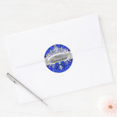 Rond Sticker Quinceanera Blue Tiara & Damask (Enveloppe)