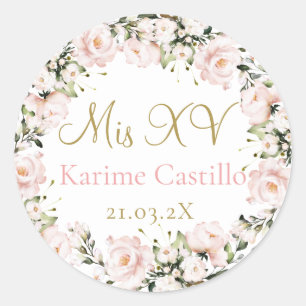 Rond sticker quinceañera floral rose