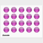 Rond Sticker Quinceanera Hot Pink Tiara & Stars (Feuille)