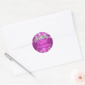 Rond Sticker Quinceanera Hot Pink Tiara & Stars (Enveloppe)