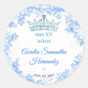 Rond Sticker Quinceañera Winter Wonderland