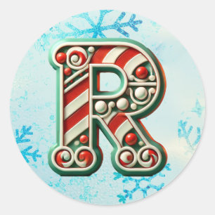 Rond Sticker "R" de Noël sucre de canne, Stripes festiv