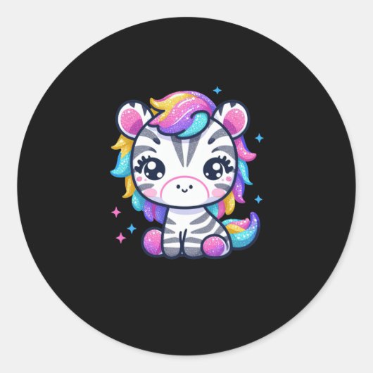 Rond Sticker Rainbow Cute Zebra (Devant)