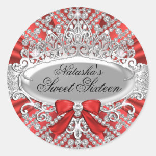Rond Sticker Red Diamond & Tiara Sweet 16