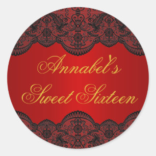 Rond Sticker Red & Gold Lace Sweet 16