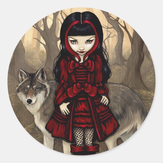 Rond Sticker "Red Riding Hood in Automne" (Devant)