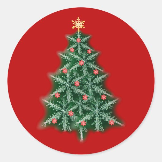 Rond Sticker Red Snowflake Christmas Tree (Devant)