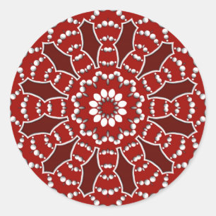 Rond Sticker Red&White Flower Burst
