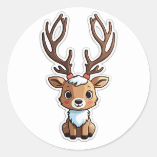 Rond Sticker Reindeer Adorable - Un Ami Festif
