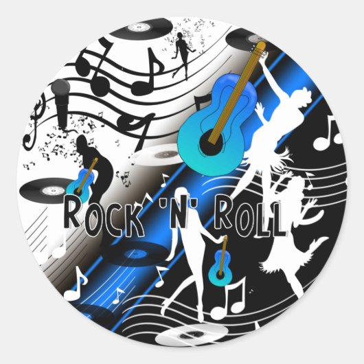 Rond Sticker Retro Rock 'N' Roll Music Me Rocks (Devant)