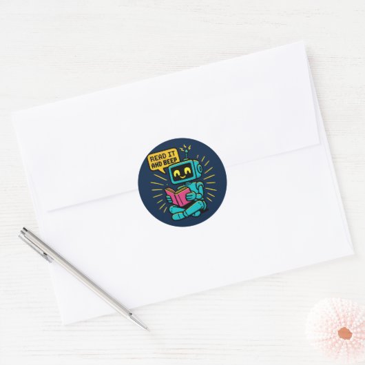 Rond Sticker Robot Retro Lecture - Pixel Art Sci-Fi (Enveloppe)