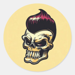 Rond Sticker 'ROCKABILLEMENT SKULL'