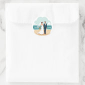 Rond Sticker Romance Mariage Plage (Sac)