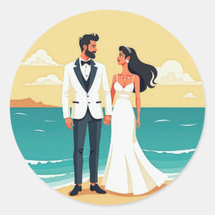 Rond Sticker Romance Mariage Plage