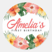 Rond Sticker ronde de fête d'anniversaire hawaïenne tro (Devant)