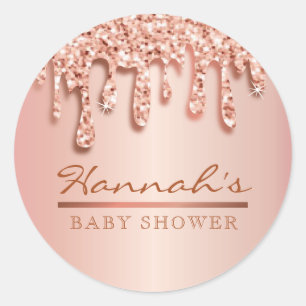 Rond Sticker rose à goutte d'or Baby shower