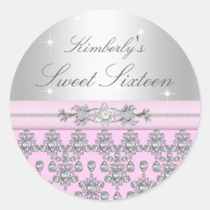 Rond Sticker rose & argent Diamond Sweet 16