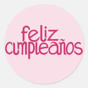 Rond Sticker rose chaud Feliz Cumpleaños