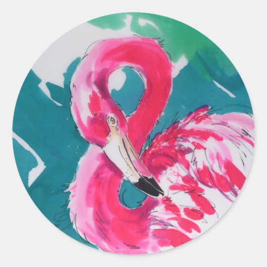 Rond Sticker rose Flamant rose chaud (Devant)