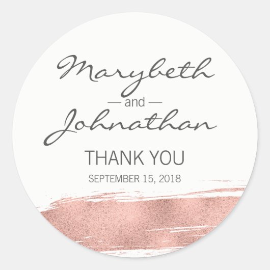 Rond Sticker Rose Gold Mariage moderne Merci Favoriser (Devant)