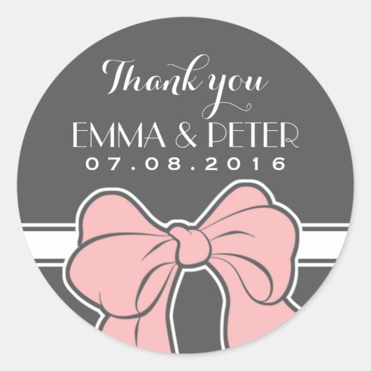 Rond Sticker rose Gris Blanc Ribbon Bow Mariage Faveur (Devant)