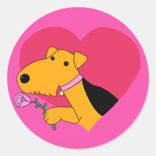Rond Sticker Rose Kawaii Airedale Terrier Chien W