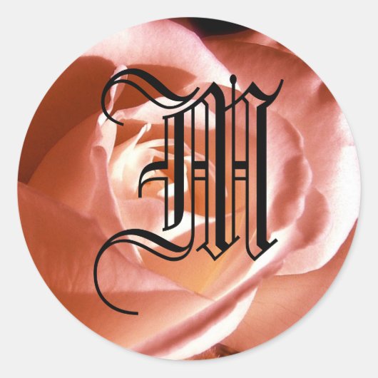 Rond Sticker rose Monogramme "M" personnalisable (Devant)