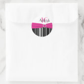 Rond Sticker rose, noir, blanc rayé 16e anniversaire (Sac)