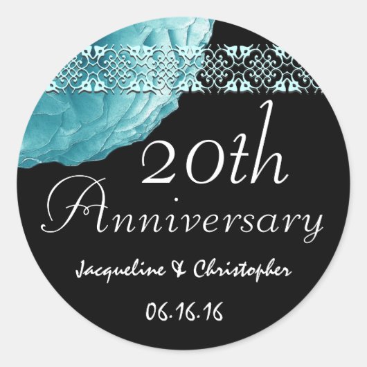 Rond Sticker Rose TURQUOISE du 20e anniversaire (Devant)