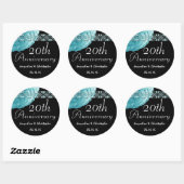 Rond Sticker Rose TURQUOISE du 20e anniversaire (Feuille)