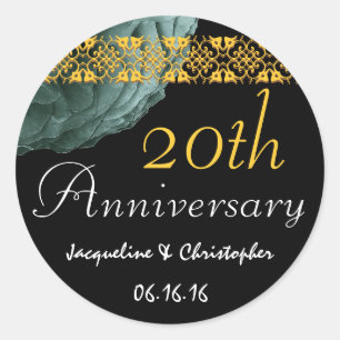 Rond Sticker Rose TURQUOISE & OR 20e anniversaire