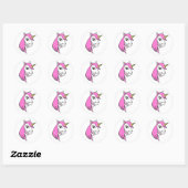 Rond Sticker rose Unicorne (Feuille)