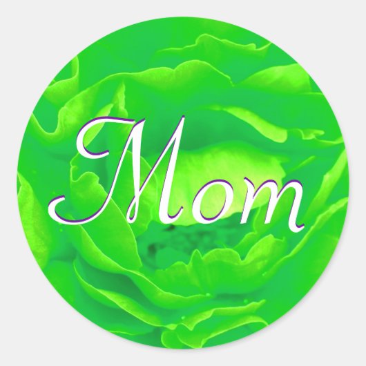 Rond Sticker Rose vert brillant Maman (Devant)