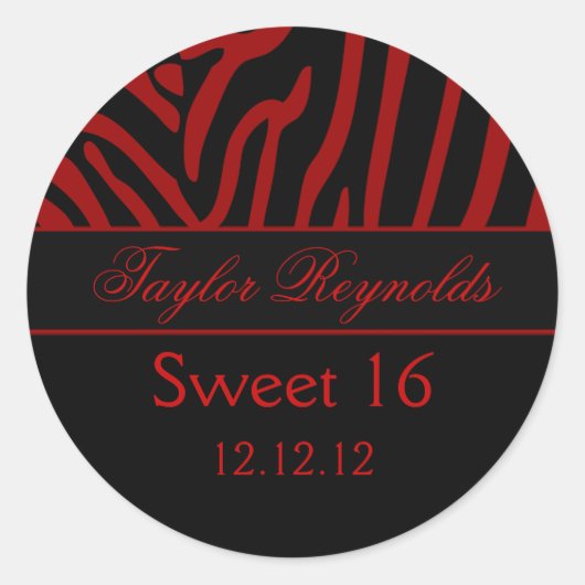 Rond Sticker rouge noir Zebra Sweet 16 (Devant)