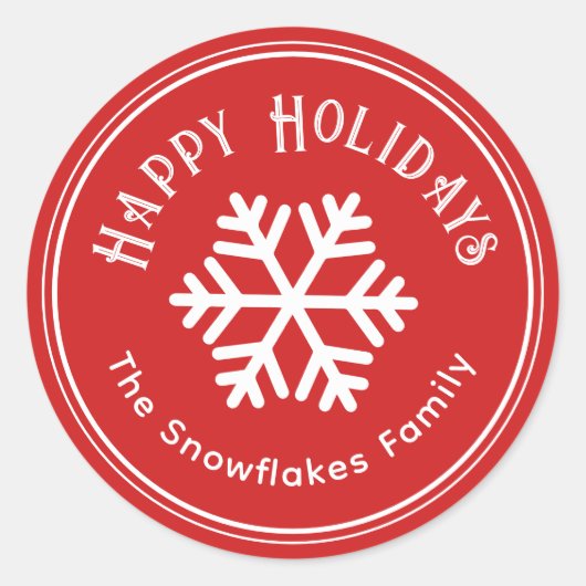 Rond Sticker rouge Snowflake Happy Holidays (Devant)