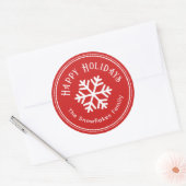 Rond Sticker rouge Snowflake Happy Holidays (Enveloppe)