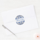 Rond Sticker Royal Blue Floral et Silver Merci (Enveloppe)