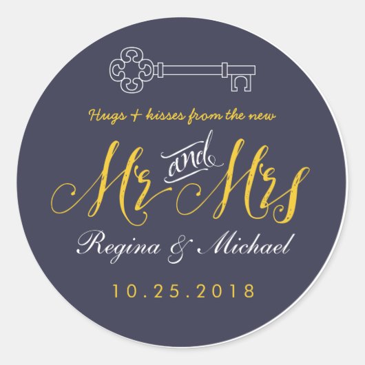 Rond Sticker Rustic Key Script Mr et Mme Wedding Favor (Devant)