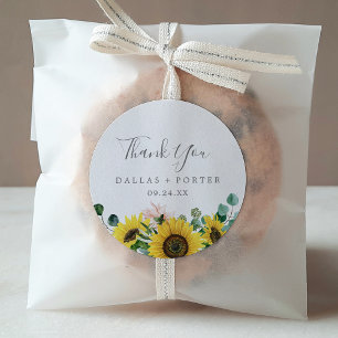 Rond Sticker Rustique Merci Tournesol Faveur Mariage