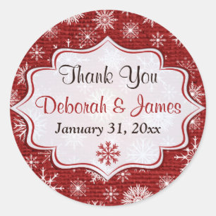 Rond Sticker Rustique Red Burlap Snowflakes Wedding Fav
