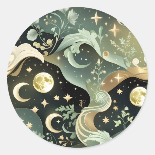Rond Sticker - Sage Green Celestial Moon Lunar Design (Devant)