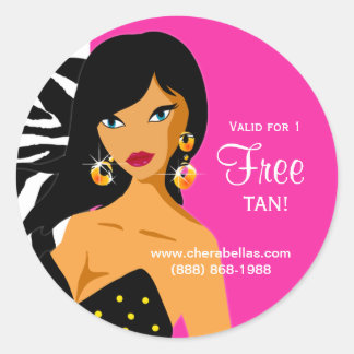 Rond Sticker Salon de bronzage Pink Zebra Ethnic Femme